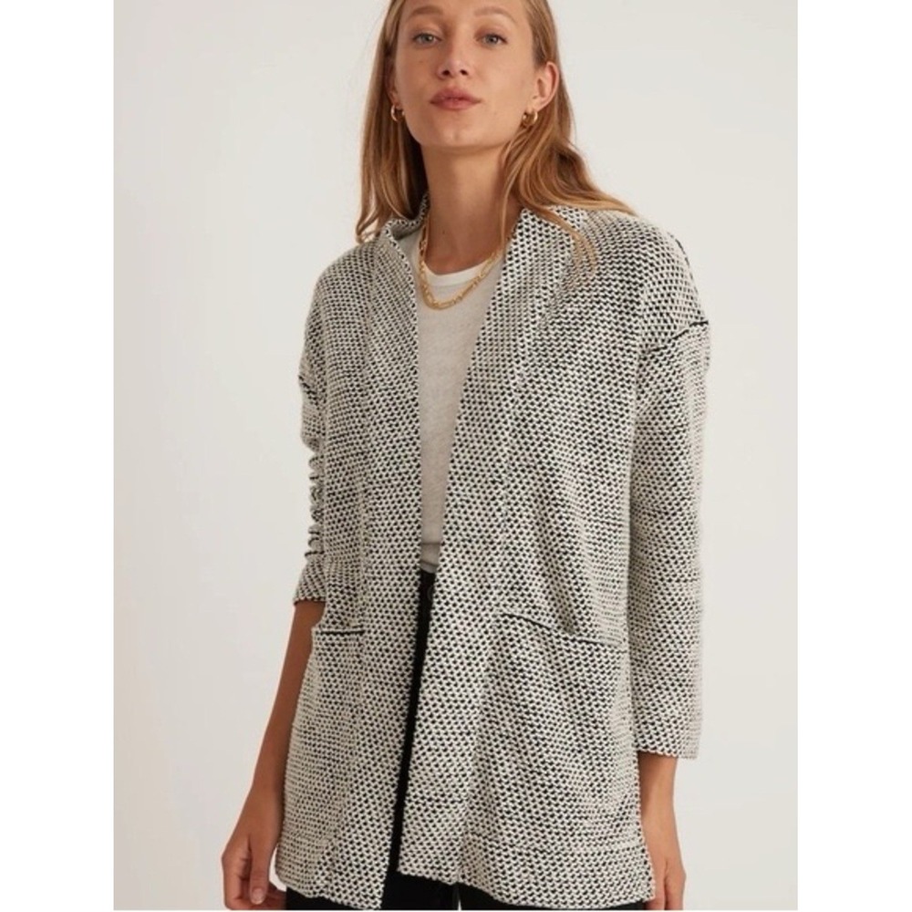 Marine Layer Cardigan Women S Black White Birdseye Textured Open Front Pocket